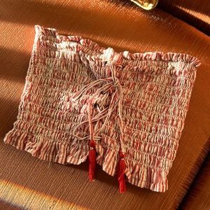 AE lace up ruffled tube top